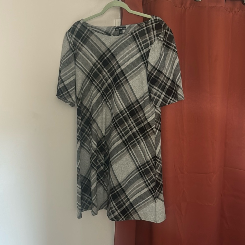 R & K Originals Womens Short Sleeve Plaid Shift Dress XL